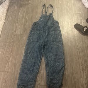 Free people denim printed overalls size small